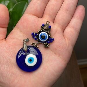 •2pc Lot• of Evil Eye necklace pendants >> blue glass >> frog eye & round eye